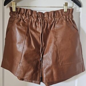 Brown Leather Women Shorts